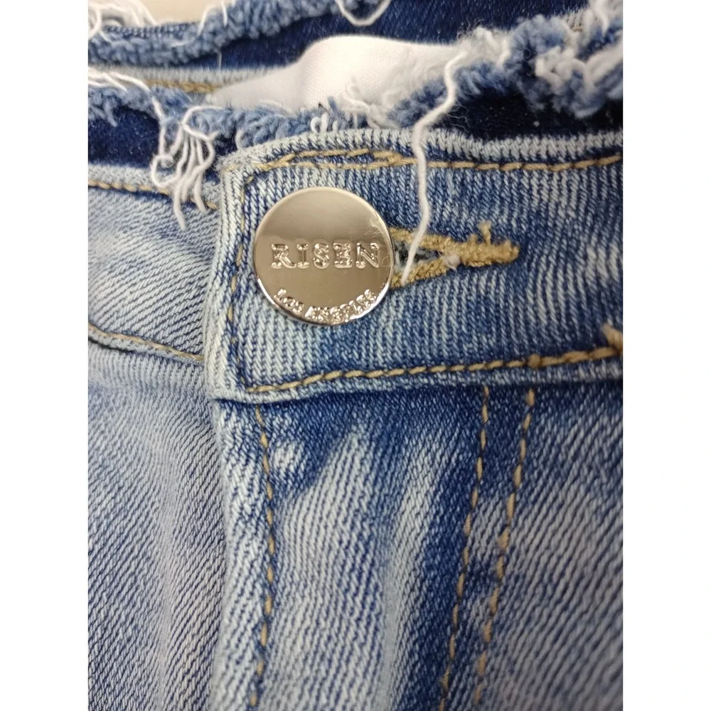 Risen Los Angeles Juniors 13 Blue Stretch Distressed Hem High Rise Denim Jeans